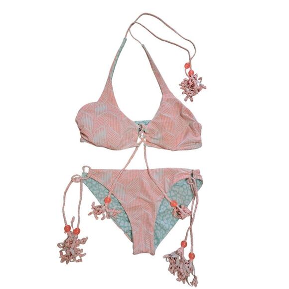 Victoria Secret The Cheeky Reversible Braided Beaded Halter Bikini Swim Suit-M - Picture 3 of 8